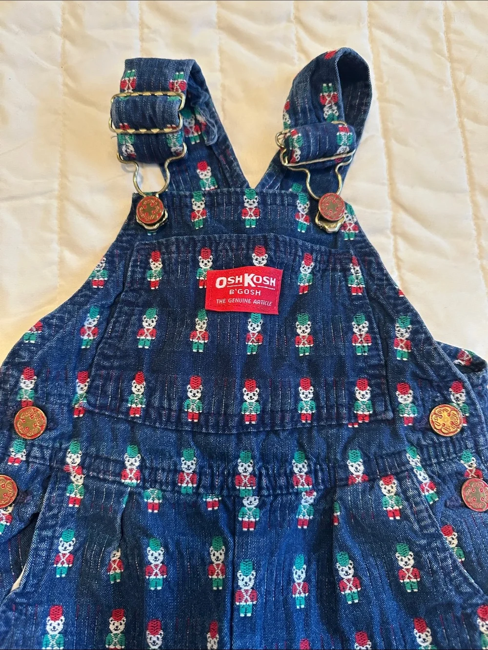 VINTAGE unisex WOshKosh B'gosh Navy Overalls with Colorful Nutcracker Print